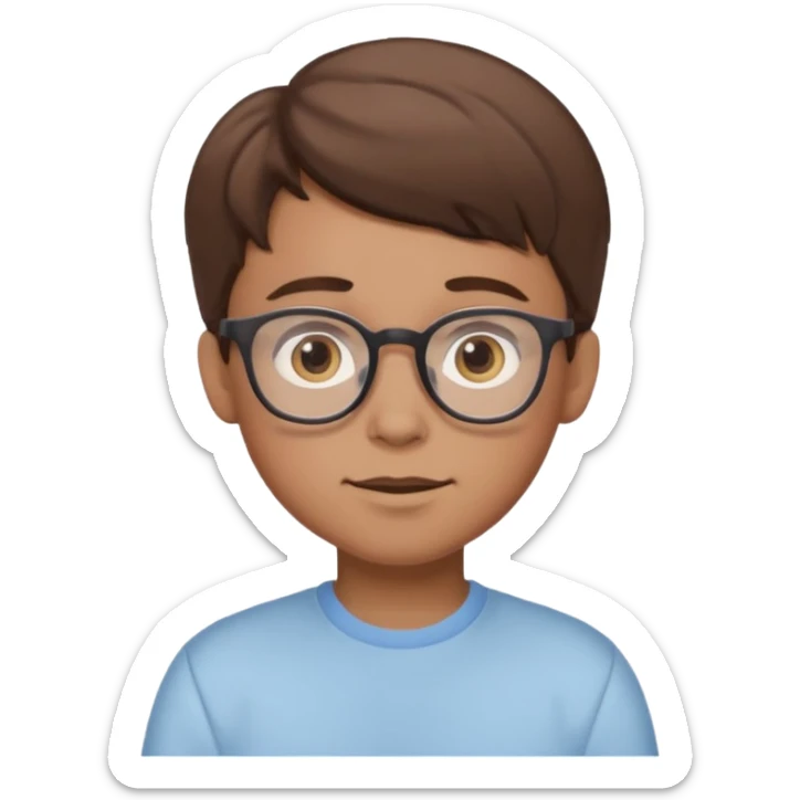 cartoon boy with brown hair, brown eyes, glasses,pastel toon style sticker
