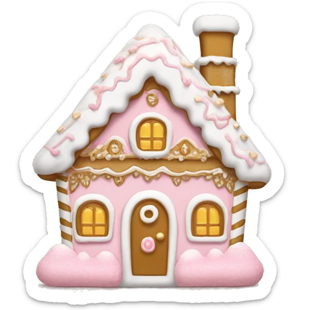 light pink and gold and white gingerbread house sticker