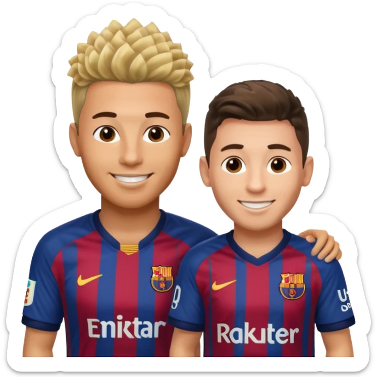 Prime noodle hair ronaldo and prime 2012 messi Smiling in one Photo and make it realistic Ronaldo wearing Number 7 With Madrid and Messi wearing number 10 with barca  sticker