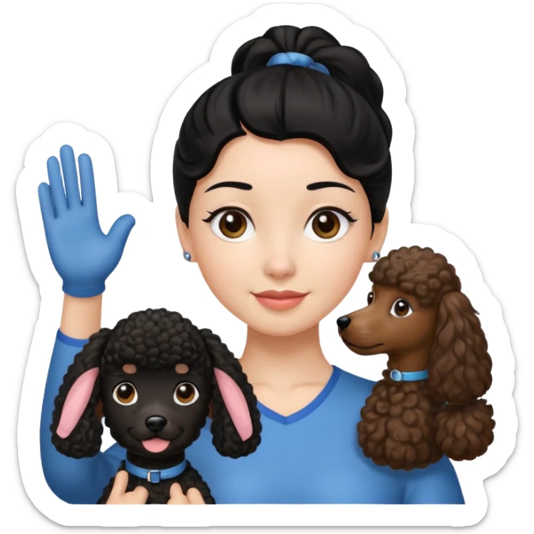 Ponytail black hair girl with brown Poodle say goodbye  sticker