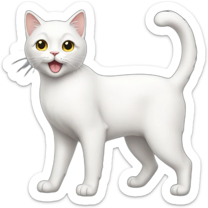 Full body white cat happy sticker