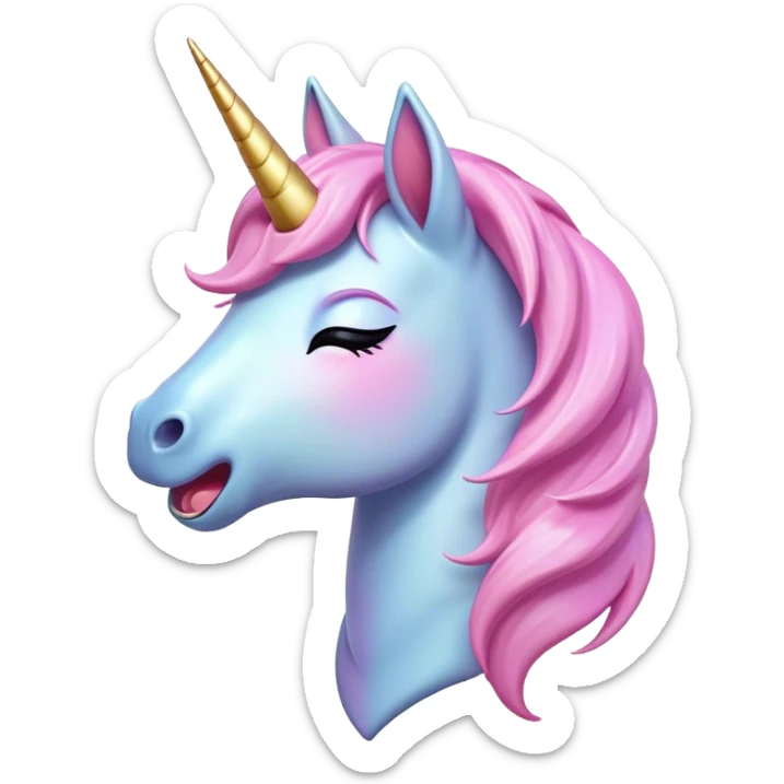 Cinematic Cute Yawning Unicorn Pony Portrait Emoji, Head tilted slightly with a dramatic, wide-open yawn, showcasing a petite, softly glowing form with a gently drooping mane, a subtle, shimmering horn and sleepy, half-closed eyes, Simplified yet irresistibly adorable features, highly detailed, glowing with a soft, cozy pastel glow, high shine, relaxed yet expressive, stylized with a dash of whimsical enchantment, soft glowing outline, capturing the essence of a drowsy yet affectionate unicorn pony that appears ready to stretch and yawn its way off the screen! sticker