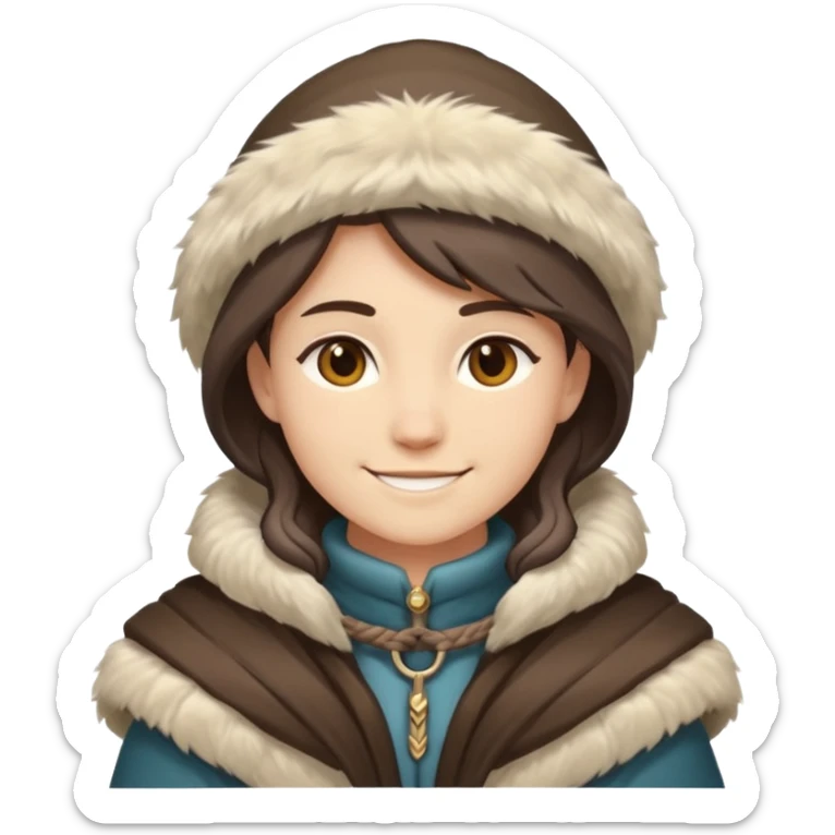 Fantasy human emoji portrait, simple winter mantle with fur trim on shoulders, northern winter vibe, restrained colors, clean flat emoji design, male/female variant
 sticker