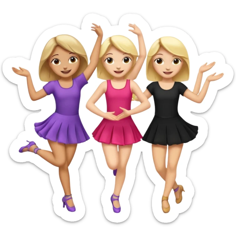 Emoji of 3 Girls dancing one with blonde hair, one tan skin with brown hair and one with black hair sticker