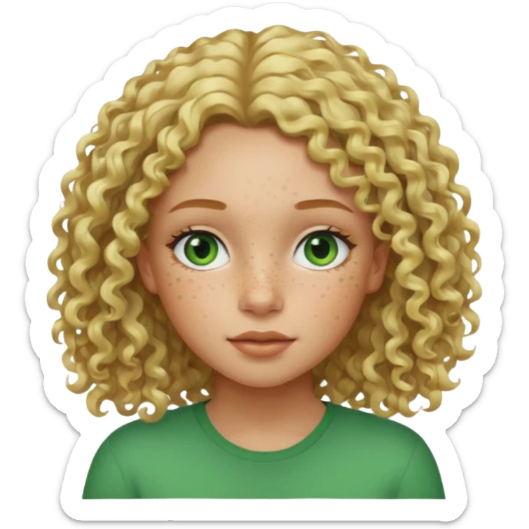 girl with light skin light curly blonde hair freckles and green eyes  sticker