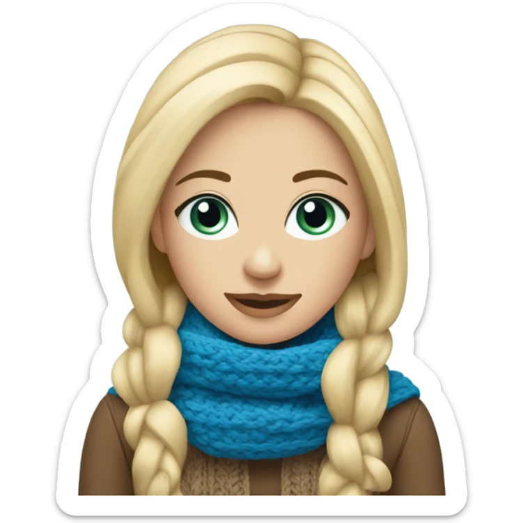 beautiful blonde woman with blue eyes knitting scarf sticker