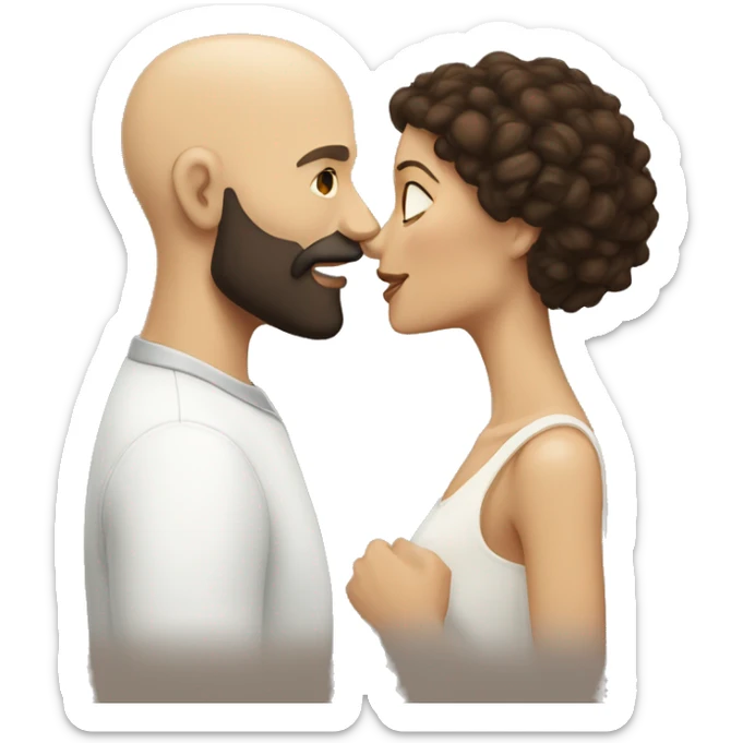 White Man bald with dark beard kissing short brown woman with long dark curly hair sticker