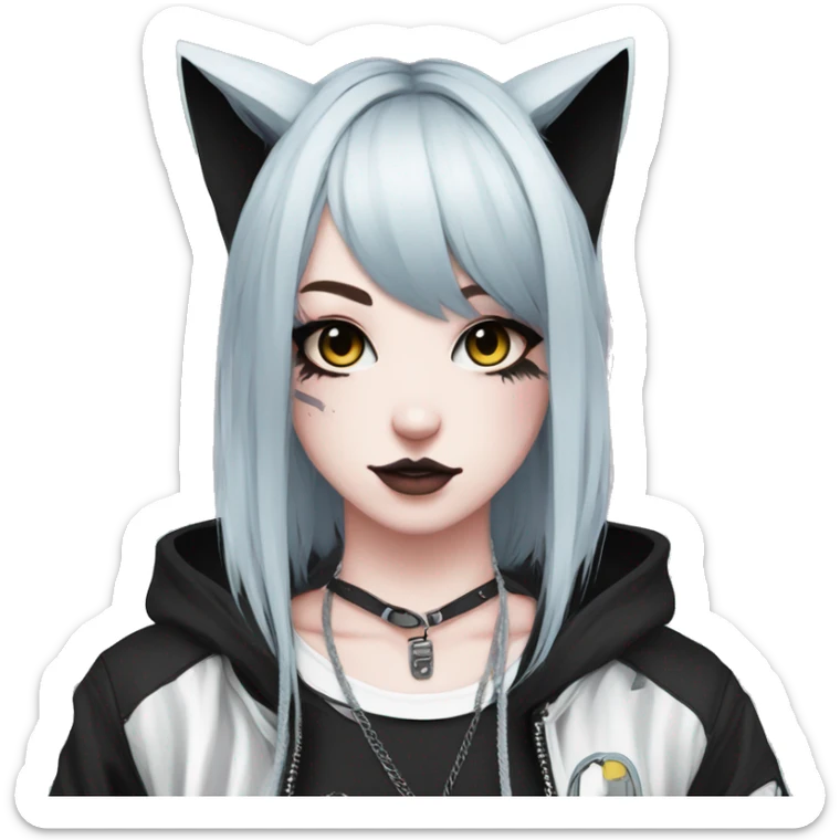 Edgy Kawaii Cute Cool Cartoon Anime Punk Techwear Gothic Catgirl sticker