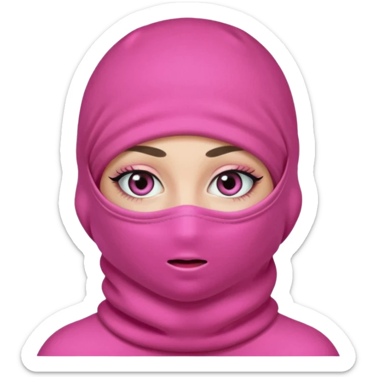 baggy stylish balaclava pink in colour with girly eyes showing through the eye holes of the balaclava with beautiful eyelashes on  sticker