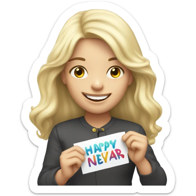 Cute long haired light blonde girl holding up a Happy New Year sign  sticker