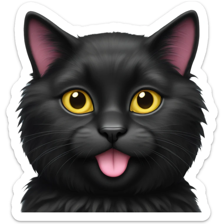 fluffy black tuxedo cat with yellow eyes, pink nose, and pink santa hat sticker