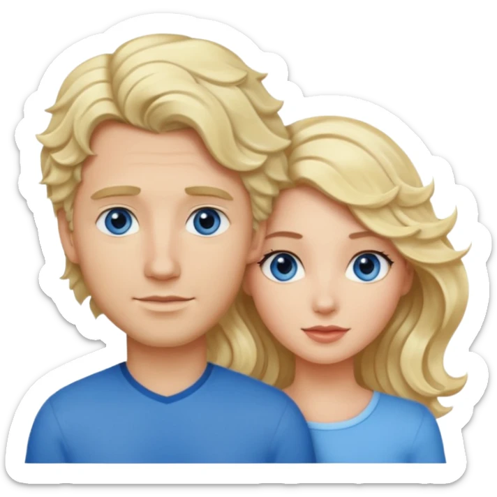 esposos, mujer rubia  y pelo semi tomado ondulado, hombre de pelo negro con un mechon blanco ondulado, atractivo de ojos azules sticker