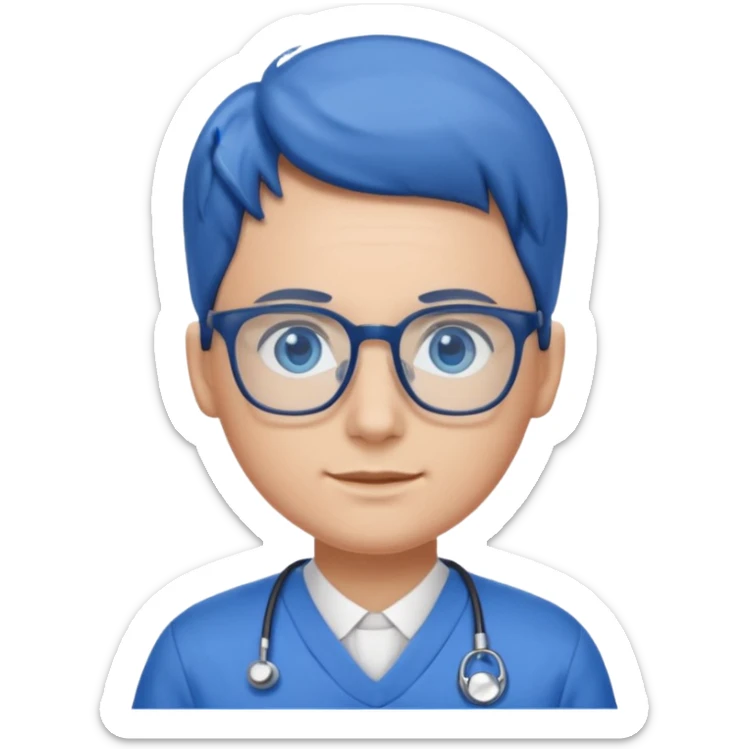 Generate from my photo blue eyes with glasses wearing care blue uniform sticker