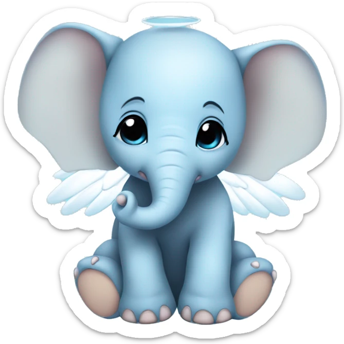 Baby blue baby elephant that is chubby with big white angel wings and round black eyes sticker