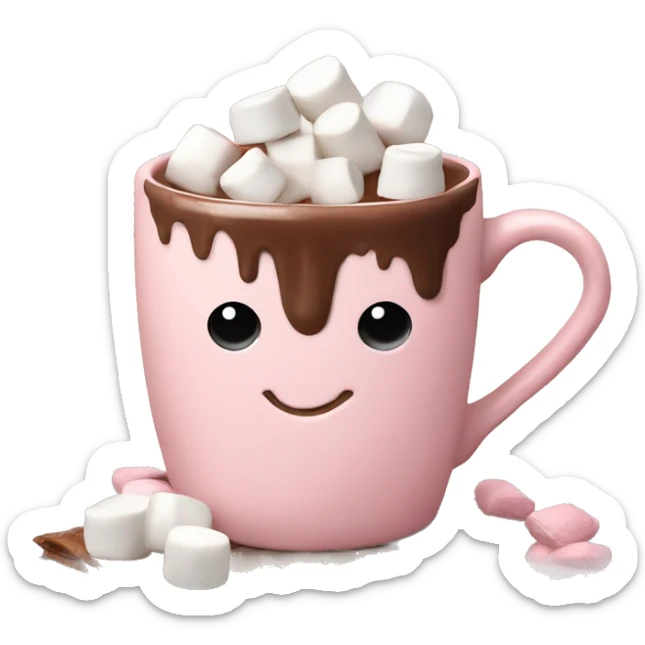 Light Pink mug of hot chocolate with marshmallows  sticker
