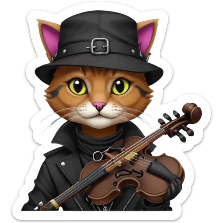 Edgy Beautiful Cool Anthro dark cat-fursona punk techwear fiddler hat sticker