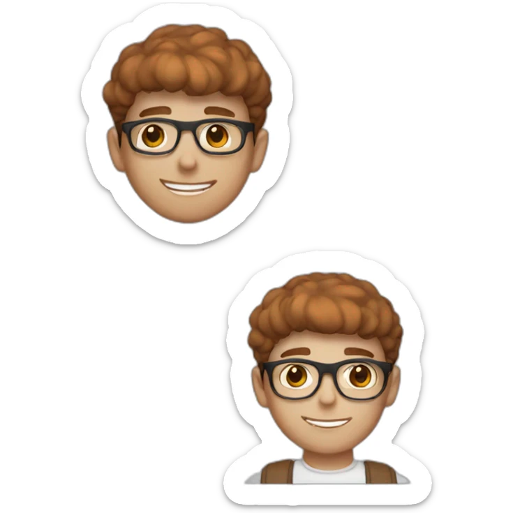 Boy with freckles on his face, cap, white skin tone with cool glasses and urban look, brown eyes, nice smile, mushroom haircut sticker