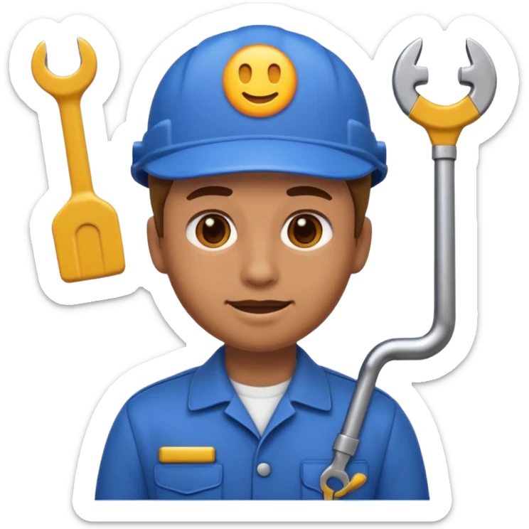 A 3D emoji with a Memoji style that the depicts a person who is learning to become a mechanic as his highchool extended profile sticker