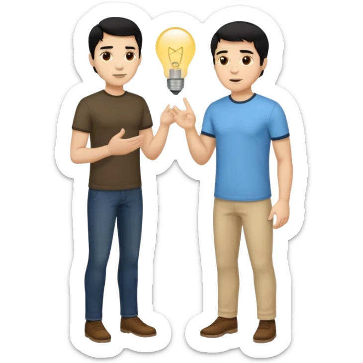 light skin black hair man  talking with a light skin and blonde hair man full body sticker