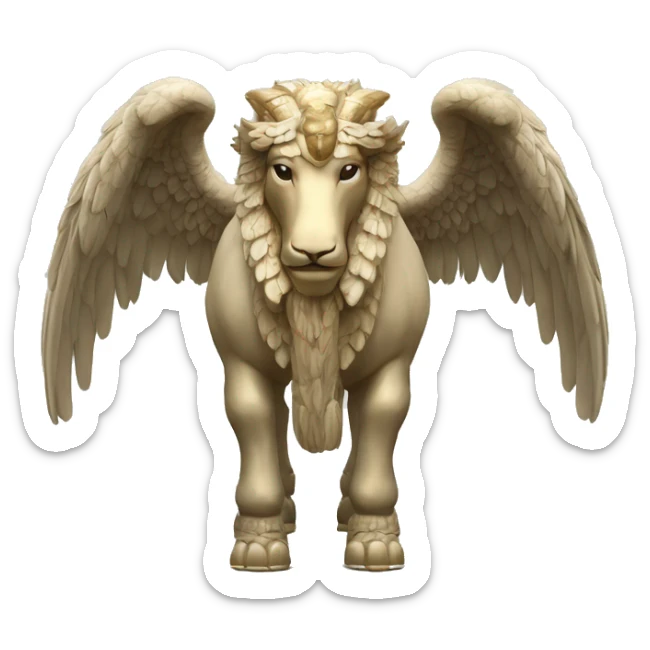 Lamassu, head of a bearded human, body of a bull, feathered wings that extend from its back sticker