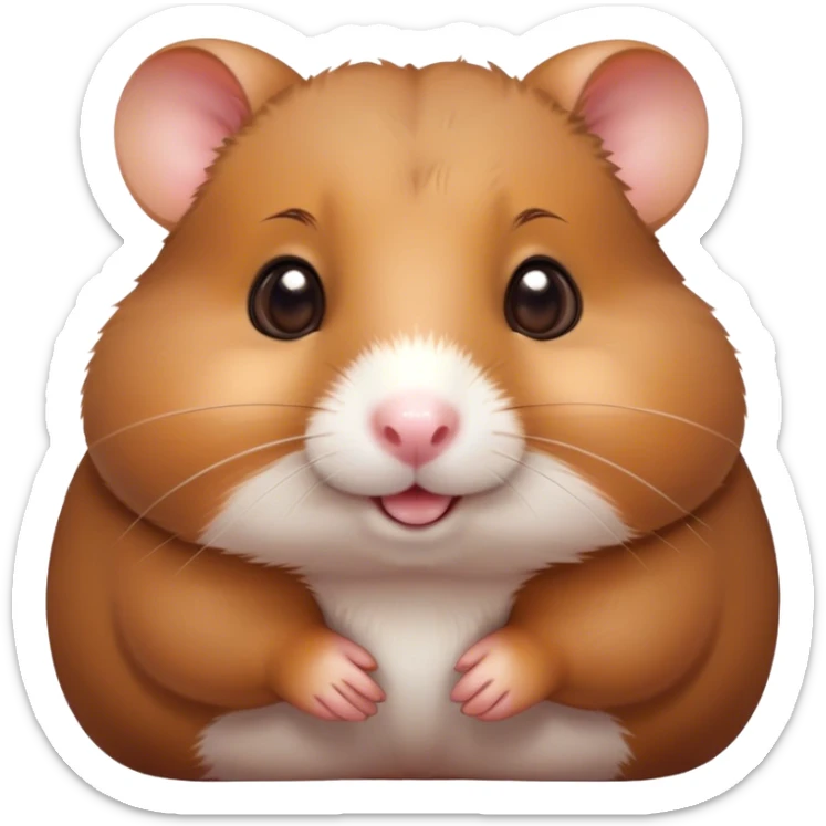 Cinematic Cute Brown Hamster Portrait Emoji, Head tilted playfully and inquisitively, featuring a glossy, rich brown coat with a delicate sheen, round, sparkling dark eyes filled with curiosity, Simplified yet irresistibly adorable features, highly detailed, glowing with a warm, friendly glow, high shine, affectionate and lively, stylized with a touch of whimsy, bright and endearing, soft glowing outline, capturing the essence of a mischievous yet loving hamster, so playful it feels like it could dash out of the screen and into your arms! sticker