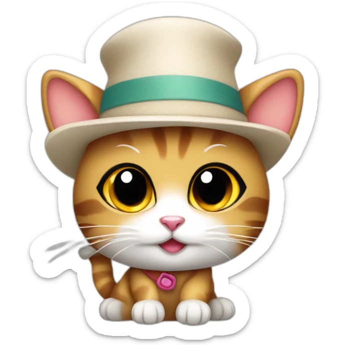 Kawaii cat artist in hat holding palette and brush so it can be used as a mouse cursor sticker