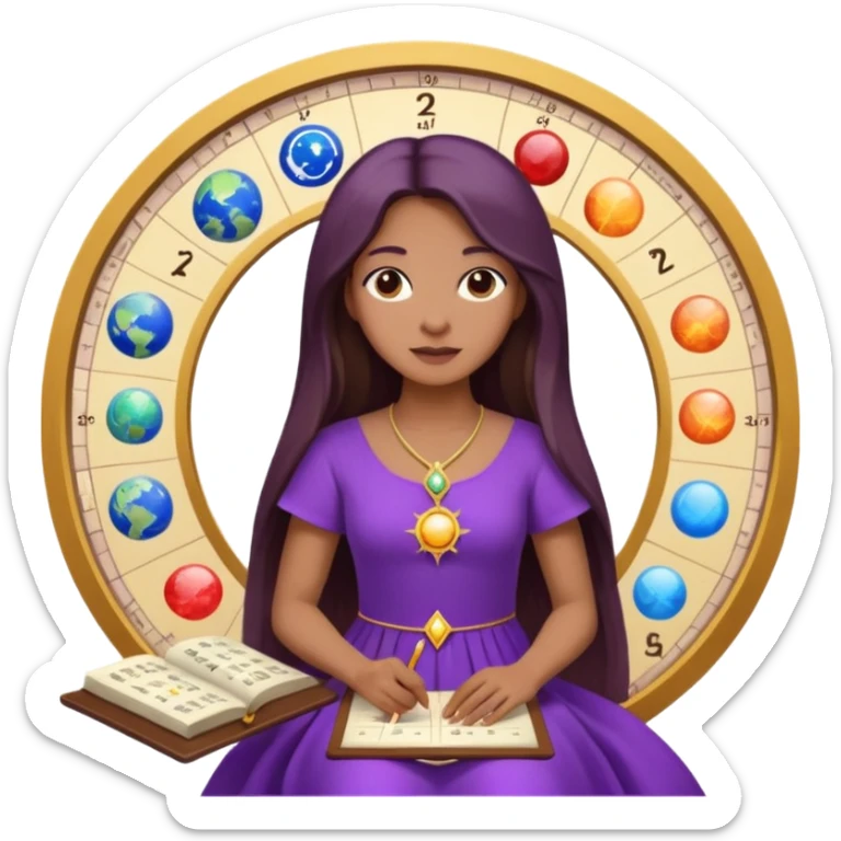 A woman astrologer wearing purple dress and long haircalculating her birth chart  sticker