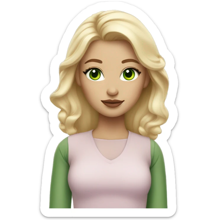 blonde with green eyes, natural makeup and pastel shades in clothes sticker