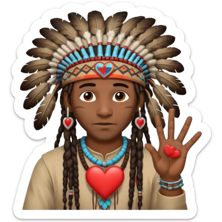 Black American man dark brown with dreads with a American Indian headdress with doing heart me sticker