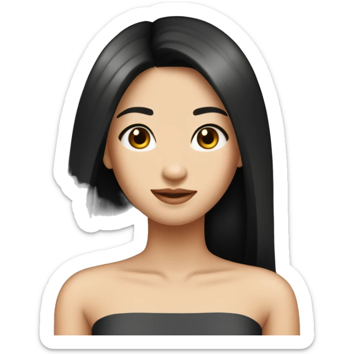 pretty asian girl with tube top and long straight black hair with a middle part sticker