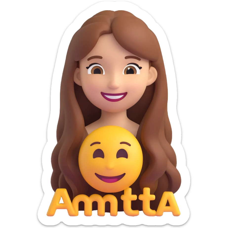 3D smiley emoji, girl style, long hair, smiling face, with the name 'Anita' below in a cool, youthful, elegant font sticker