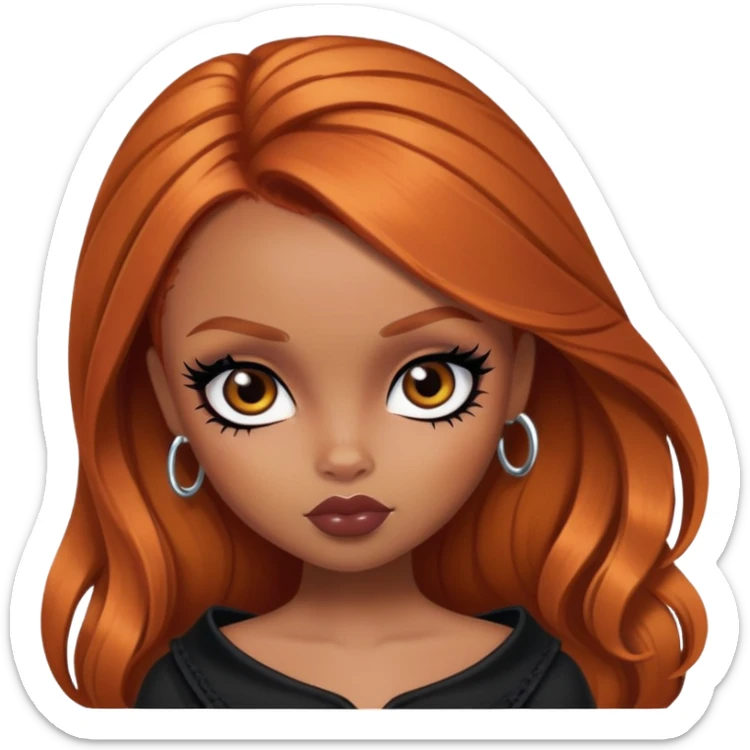 pretty bratz girl, ginger hair, dark brown eyes, black eyeliner, brown skin, alternative style, goth sticker