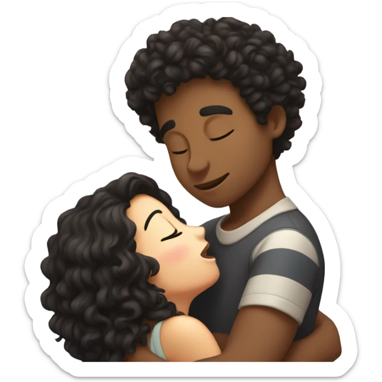 curly black haired boy and brunette girl kissing with their eyes closed sticker