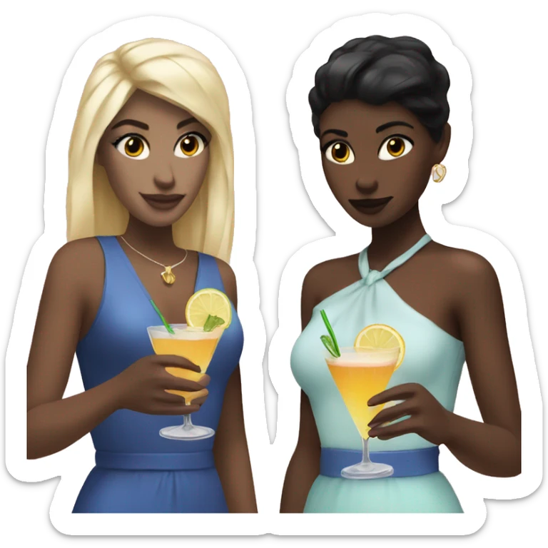 Blonde and black hair pale girls holding cocktails  sticker