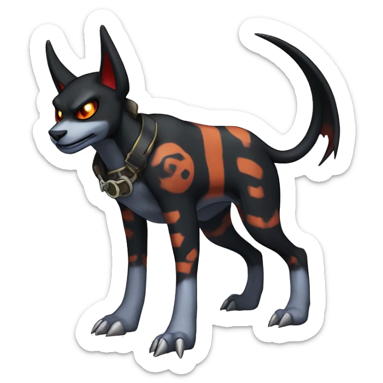 Cool Edgy Houndoom-Litten Fakémon Digimon with Edgy markings, full body, outlined sticker