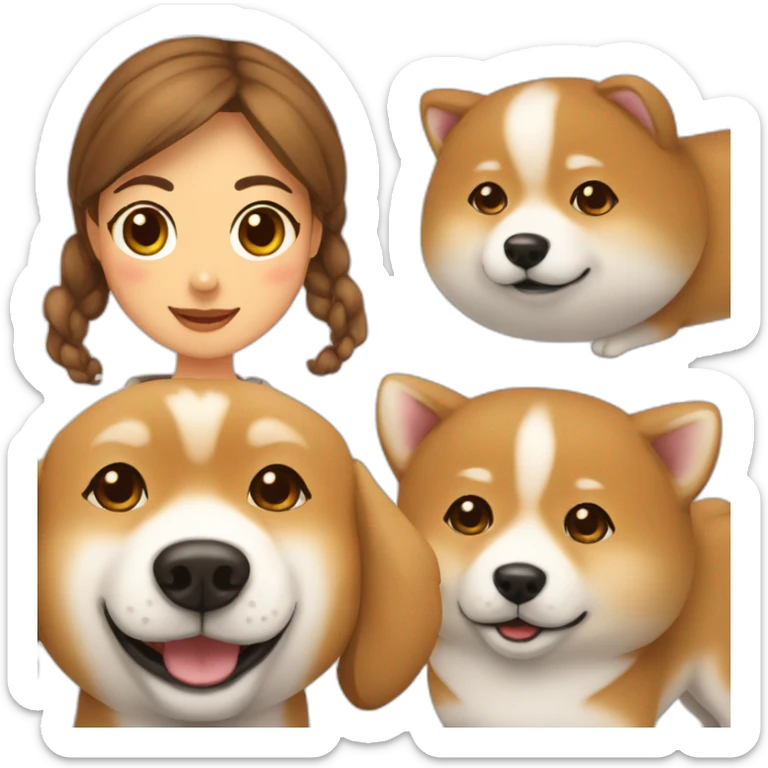 Cute Shiba-dog with a woman with brown and curly hair sticker