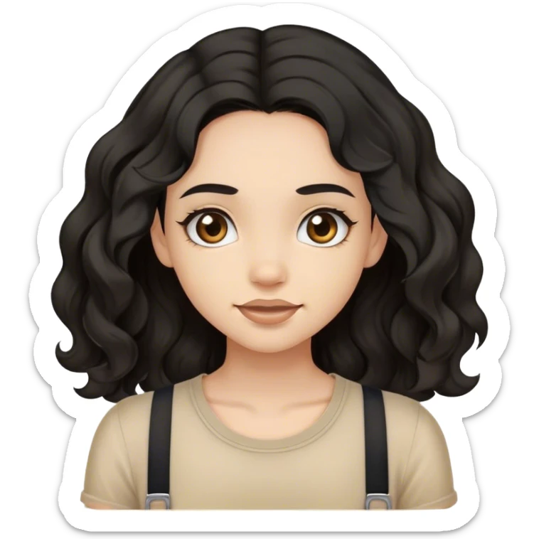 a light skinned wavy black hair with brace girl wearing a beige top  sticker