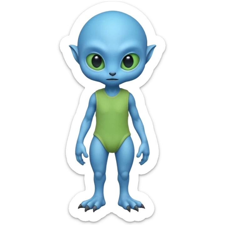 full body cute humanoid peacefull alien furry with 2 legs and eye stalks stands upright and looks intelligent ...wears clothing. not green..looks happy and cudly sticker