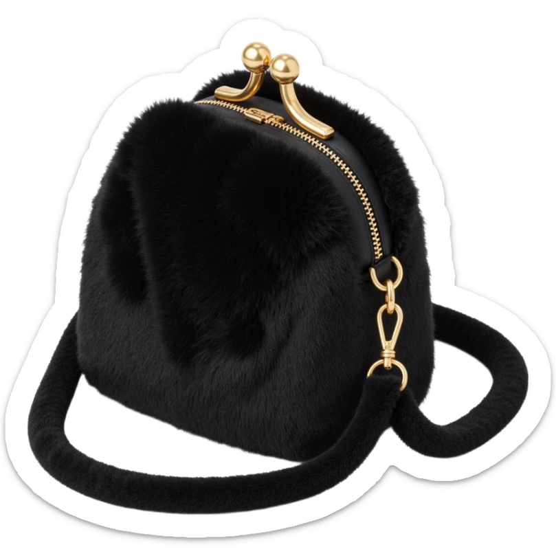 black sherpa faux fur fluffy shoulder bag purse sticker