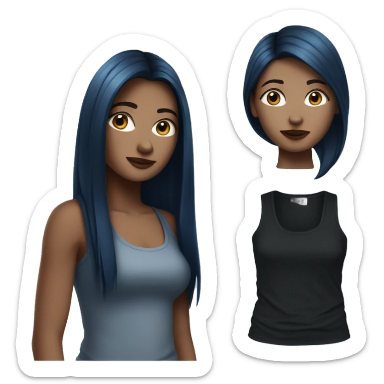 white girl with long straight dark blue hair wearing black tank top sticker