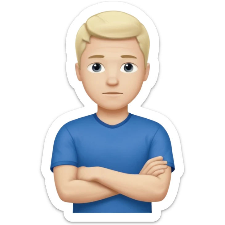 Pale blond man in blue football t shirt crossed arms from cold sticker