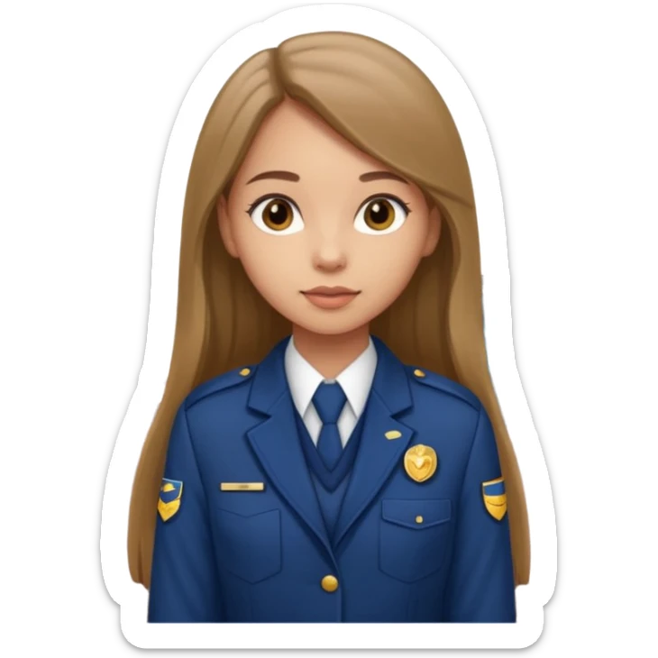 Young girl, long brown straight hair, wearing uniform jacket with hotel name badge, tasteful scarf, stand behind the desk

 sticker