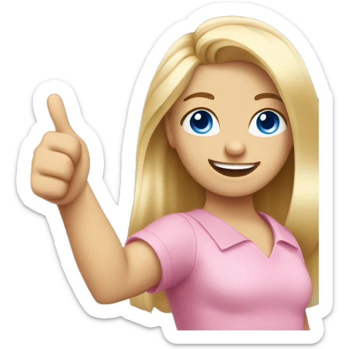 Blonde hair blue eyed girl with pink shirt giving thumbs up sticker