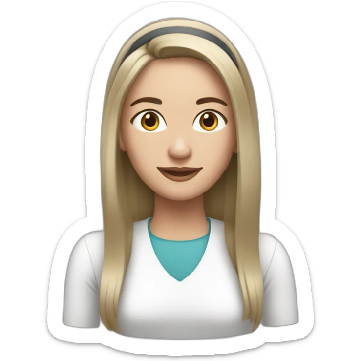 white middle length straight hair brunette woman with headband at a computer sticker