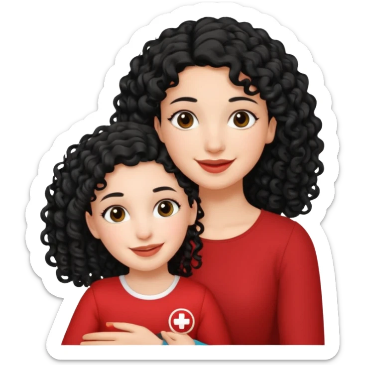 a white  girl holding tunisia girl with curly hair sticker