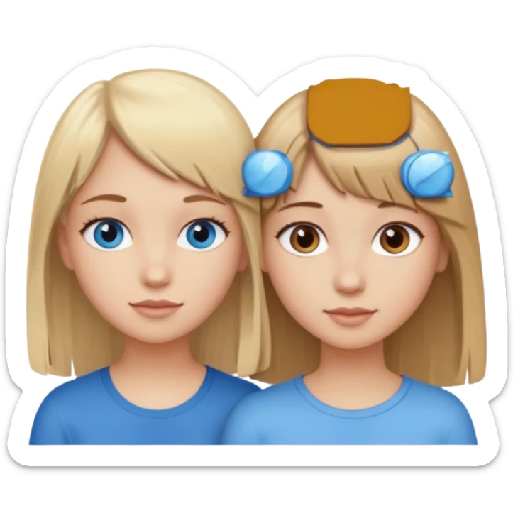 2 girls best friends one looks like barbie merliah summers with blonde hair and blue eyes and the other is a girl with brown hair and brown fringe and light brown eyes  sticker