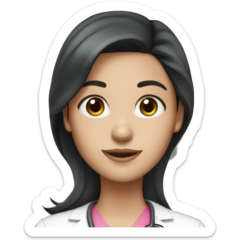  1 Nurse ,white skin ,woman, long black hair ,pink scrubs  sticker