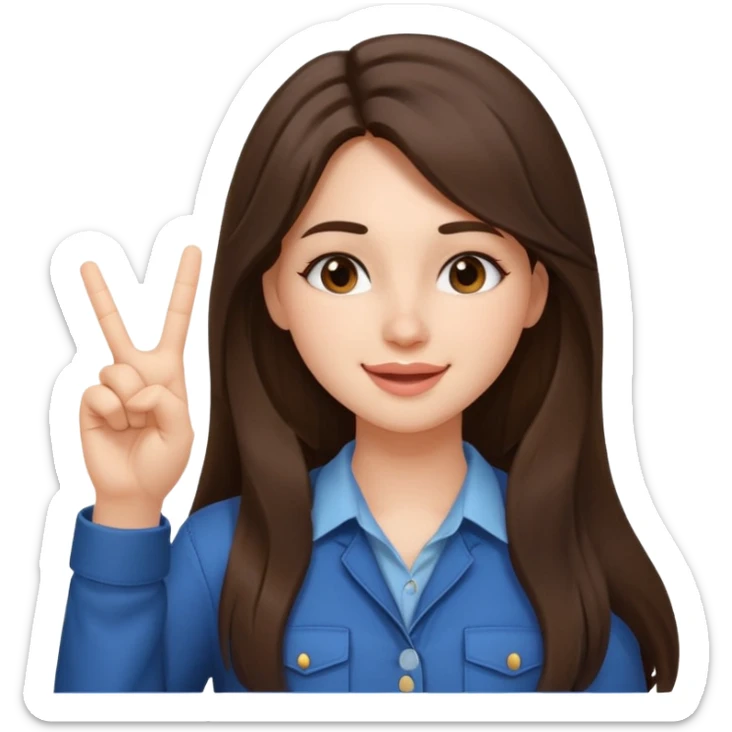 girl architect - brunette - 20 years old cute pose - long hair girl without eye glasses. pretty girl. do a kissy face and her holding up the peace sign sticker