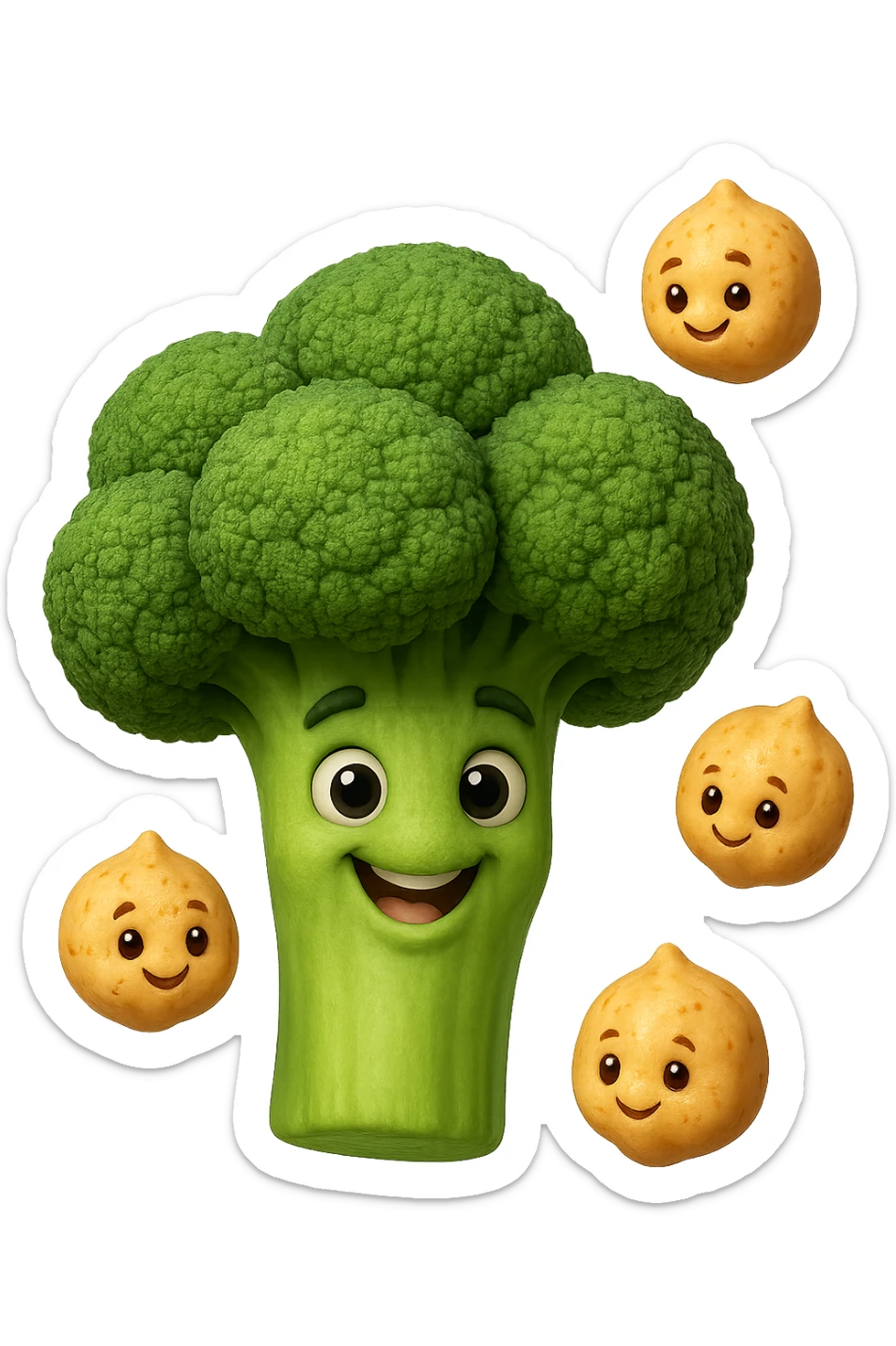 SU QUESTO STILE FAI  broccoli e ceci che fluttuano in aria, FALLO MOLTO REALISTICO IN 3D sticker