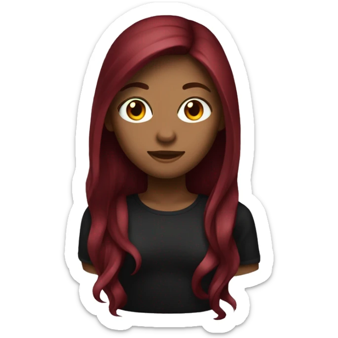 a dar-skinned girl with long burgundy hair, with black shirt emoji  sticker